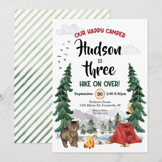 Invitation d'anniversaire du camping (Devant / Derrière)