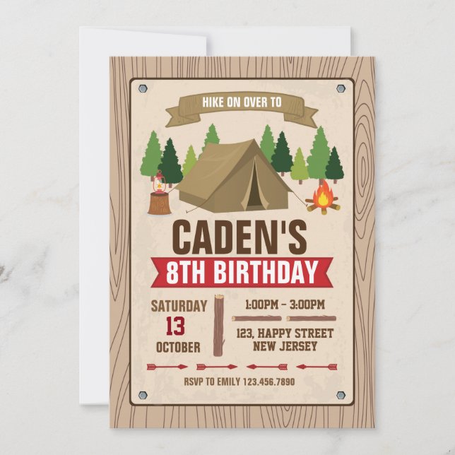 Invitation d'anniversaire du camping (Devant)
