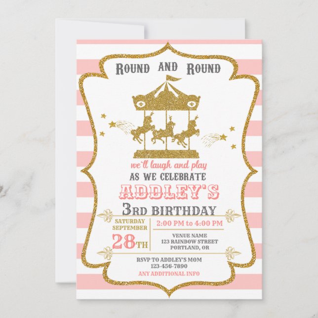 Invitation d'anniversaire du carrousel Anniversair (Devant)
