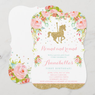 Invitation d'anniversaire du carrousel Floral Pink