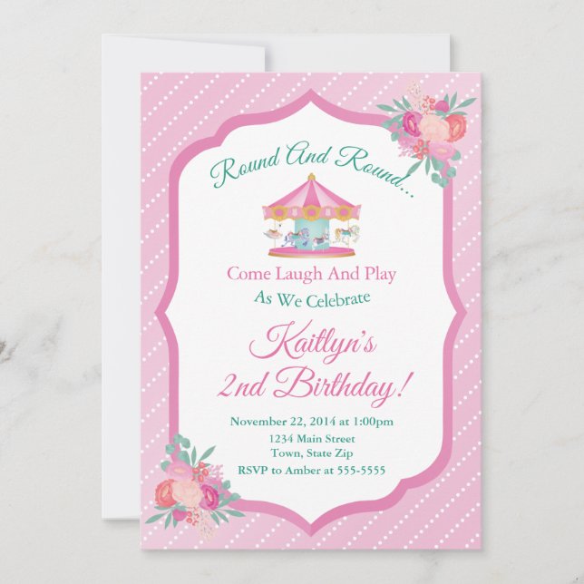 Invitation d'anniversaire du carrousel Joyeux Parc (Devant)