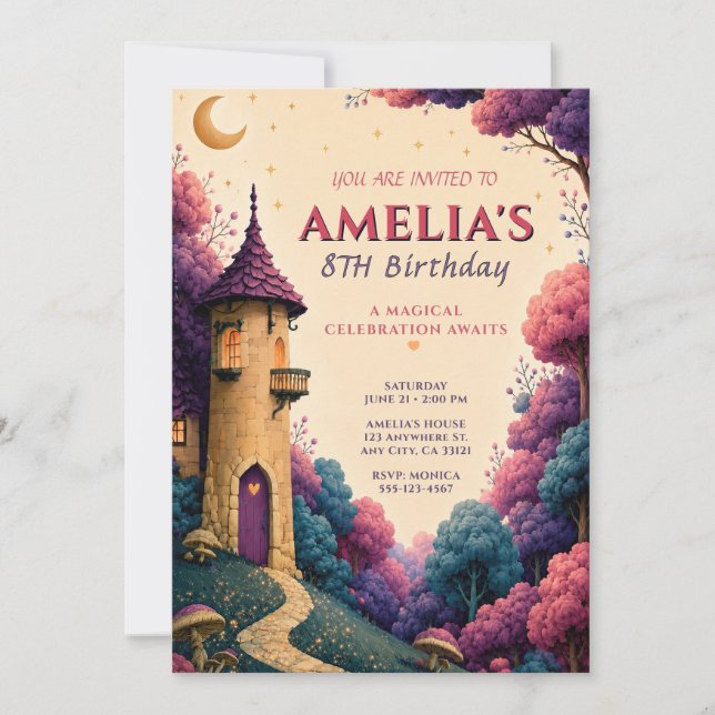 Invitation d'anniversaire du château de conte de f (Devant)