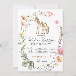 Invitation d'anniversaire du cheval fleur sauvage