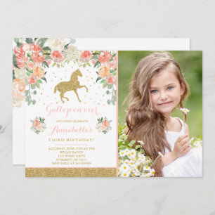 Invitation d'anniversaire du cheval Floral Pink Go