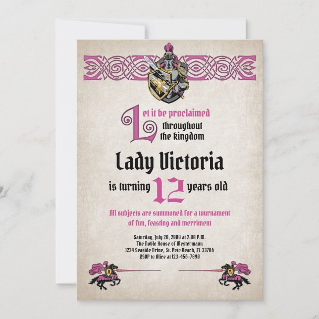 Invitation d'anniversaire du Chevalier médiéval (Devant)