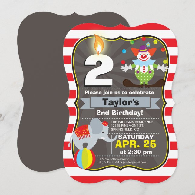 Invitation d'anniversaire du cirque (Devant / Derrière)