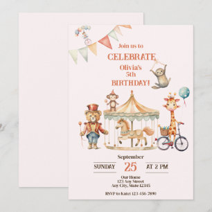Invitation d'anniversaire du cirque animal