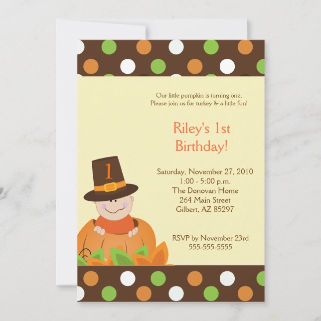 Invitation d'anniversaire du citrouille 5x7 de (Devant)