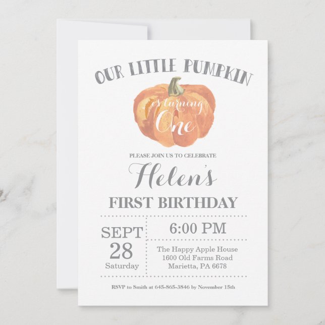 Invitation d'anniversaire du citrouille Orange et  (Devant)