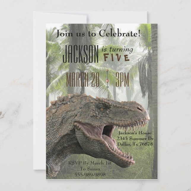 Invitation d'anniversaire du dinosaure Tyrannosaur (Devant)