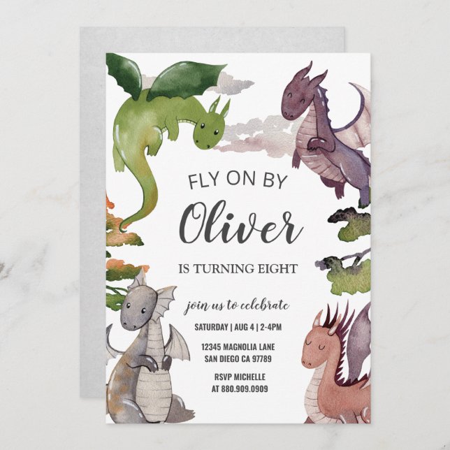 Invitation d'anniversaire du dragon (Devant / Derrière)