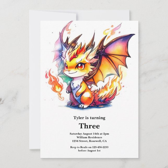 Invitation d'anniversaire du dragon (Devant)