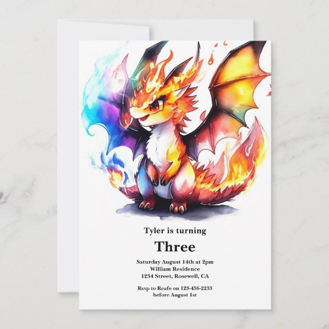 Invitation d'anniversaire du dragon (Devant)