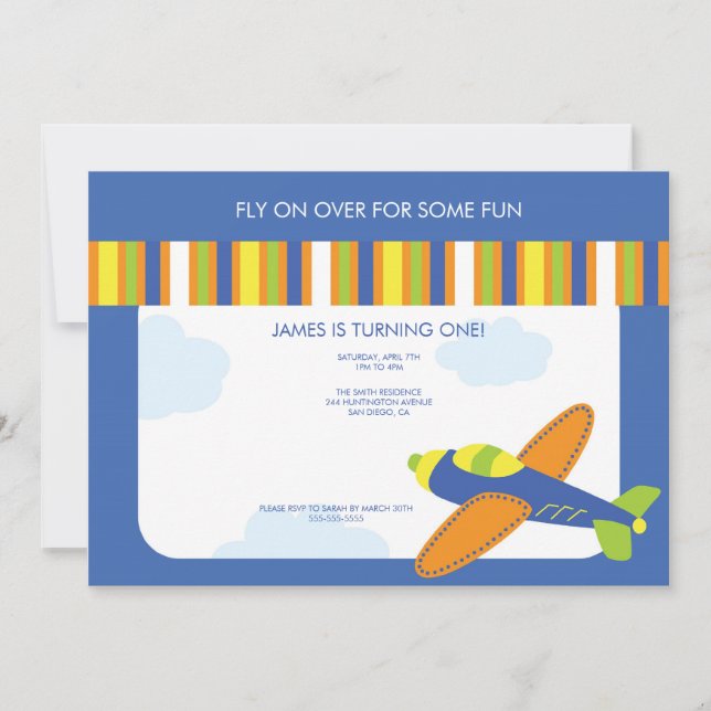 Invitation d'anniversaire du garçon Cute Blue Avio (Devant)