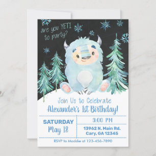 Invitation d'anniversaire du garçon d'hiver Yeti, 