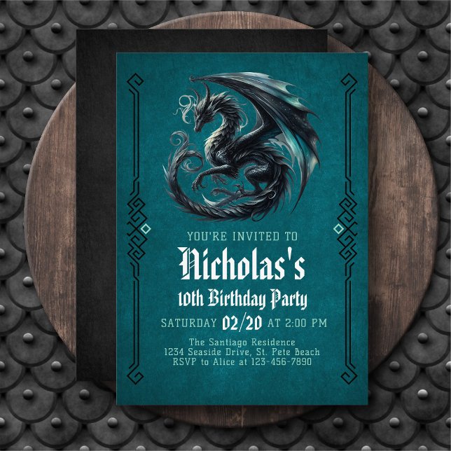 Invitation d'anniversaire du garçon Dragon Noir (Créateur téléchargé)