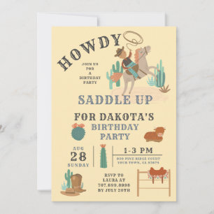 Invitation d'anniversaire du garçon Wild West Cowb