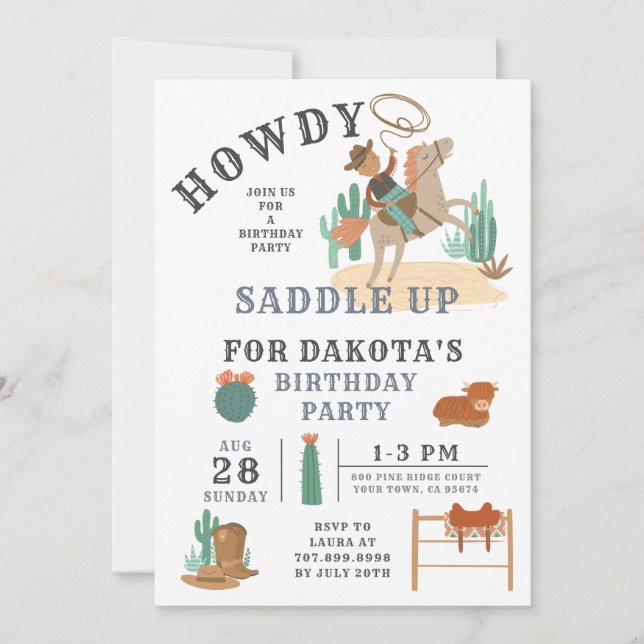 Invitation d'anniversaire du garçon Wild West Cowb (Devant)