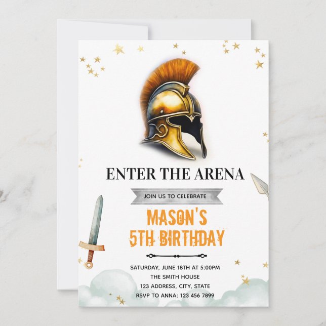 Invitation d'anniversaire du gladiateur (Devant)