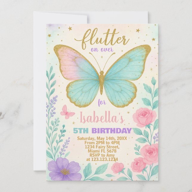 Invitation d'anniversaire du Jardin des papillons (Devant)