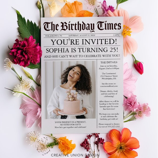 Invitation d'anniversaire du journal unique (Créateur téléchargé)