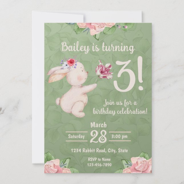 Invitation d'anniversaire du lapin de printemps (Devant)