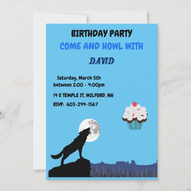 Invitation d'anniversaire du loup Come & "HOWL" (Devant)