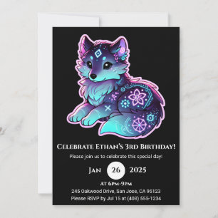 Invitation d'anniversaire du loup tribal néon