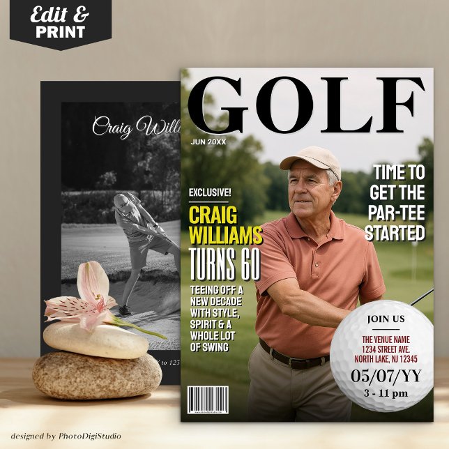 Invitation d'anniversaire du magazine de golf, Inv (Golf Magazine Birthday Invite, Fun Golf Invitation)