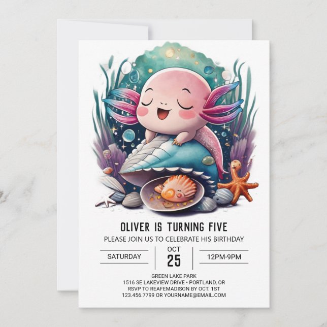 Invitation d'anniversaire du mignon Axolotl (Devant)