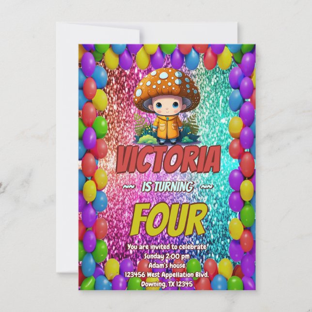 Invitation d'anniversaire du Mushroom Guardian pou (Devant)