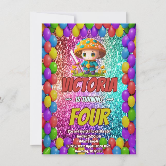 Invitation d'anniversaire du Mushroom Guardian pou (Devant)