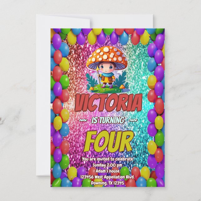 Invitation d'anniversaire du Mushroom Guardian pou (Devant)