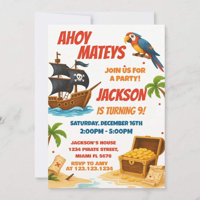 Invitation d'anniversaire du pirate (Devant)