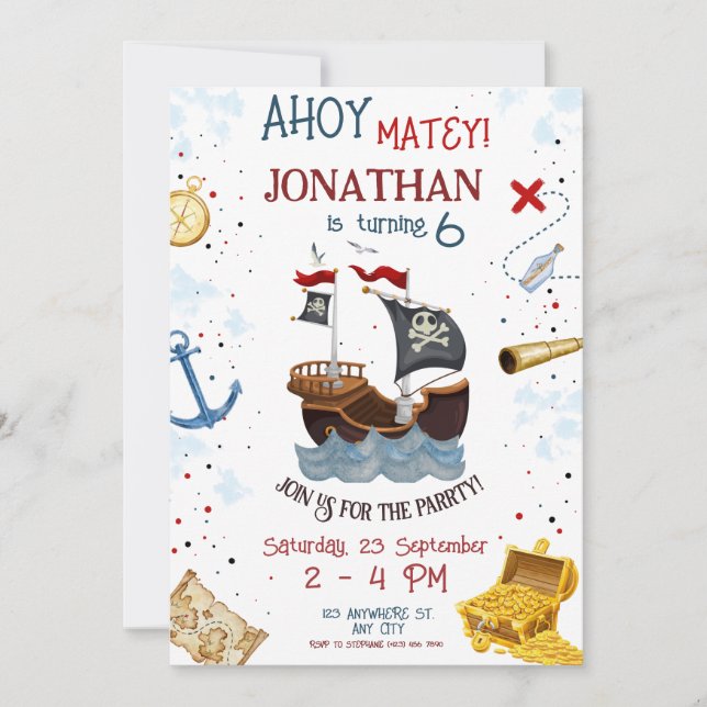 Invitation d'anniversaire du pirate (Devant)