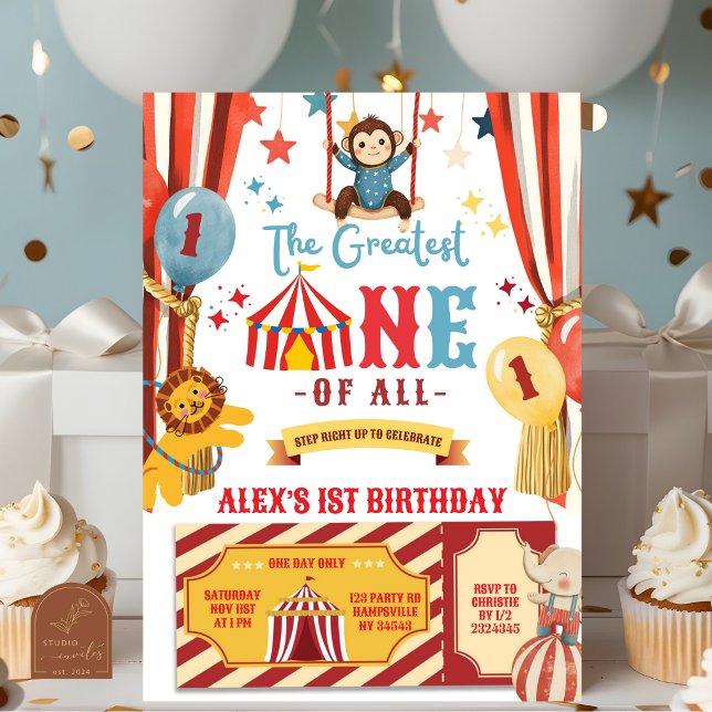 Invitation d'anniversaire du plus grand cirque ONE (Créateur téléchargé)