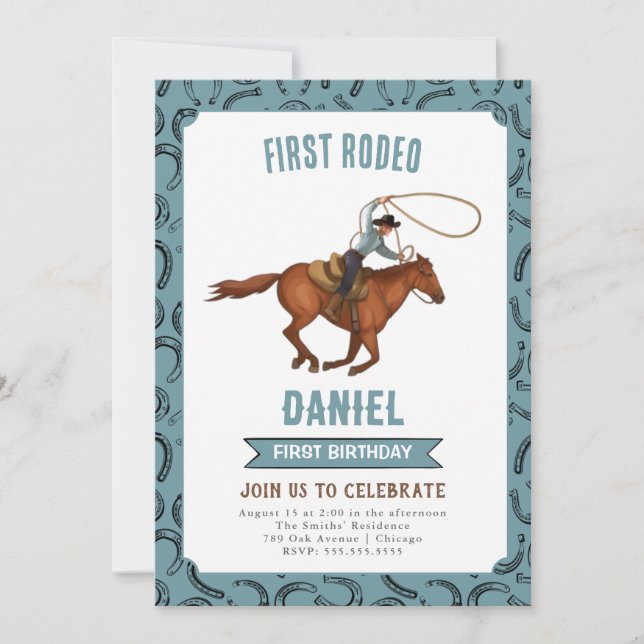Invitation d'anniversaire du premier Rodeo Cowboy (Devant)