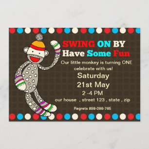 Invitation d'anniversaire du singe-sock