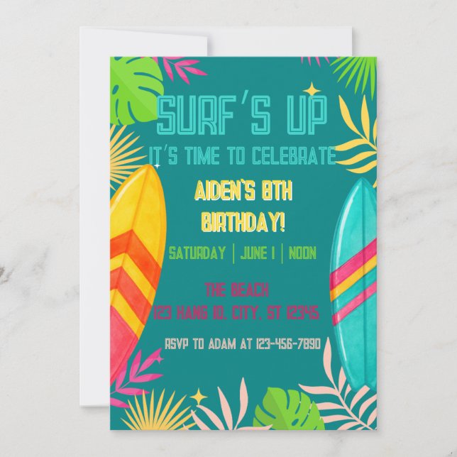 Invitation d'anniversaire du surf (Devant)