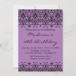 Invitation d'anniversaire du Sweet sixteen pourpre