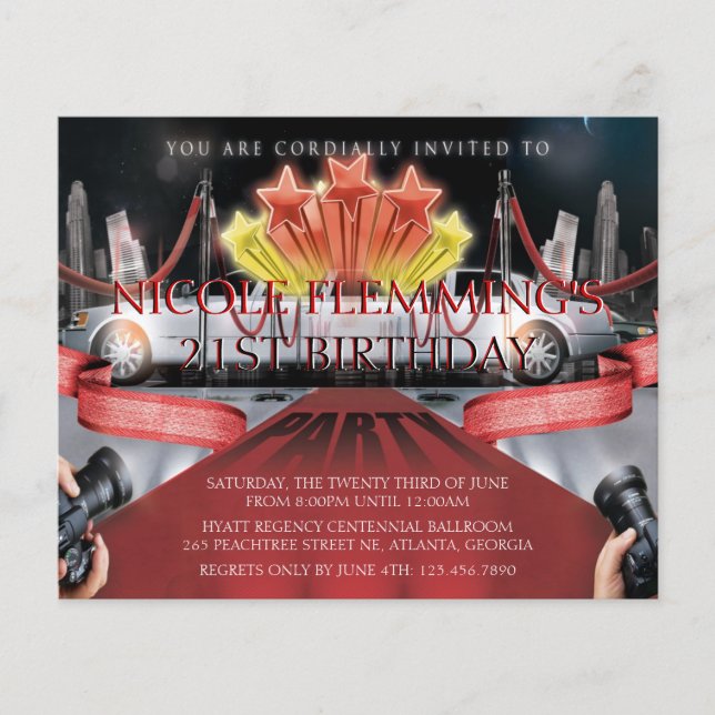 Invitation d'anniversaire du tapis rouge (Devant)