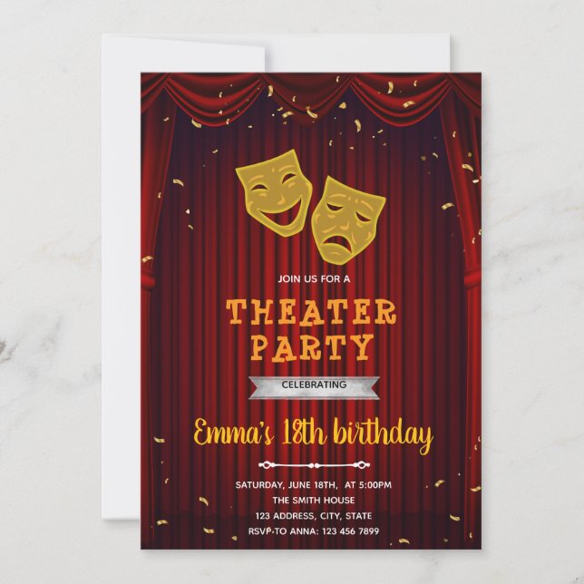 Invitation d'anniversaire du théâtre (Devant)