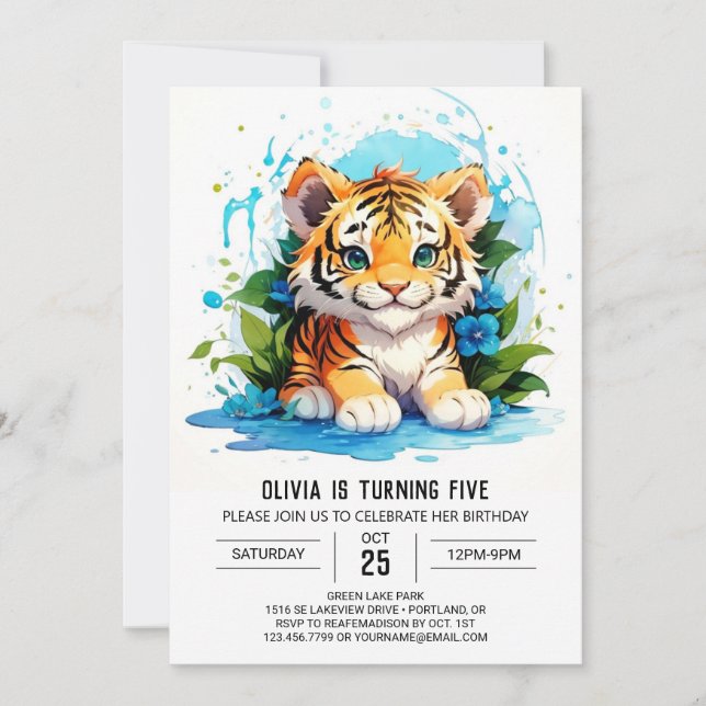 Invitation d'anniversaire du tigre modifiable (Devant)