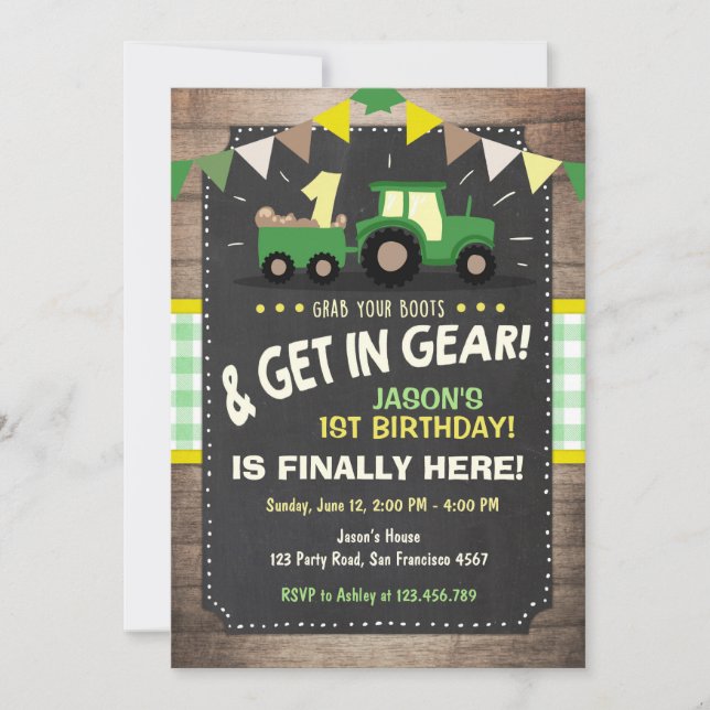 Invitation d'anniversaire du tracteur Ferme Boy Gr (Devant)