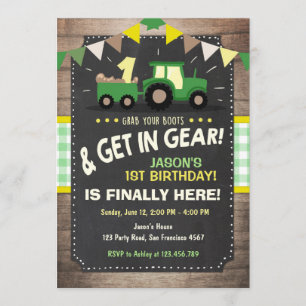 Invitation d'anniversaire du tracteur Ferme Boy Gr
