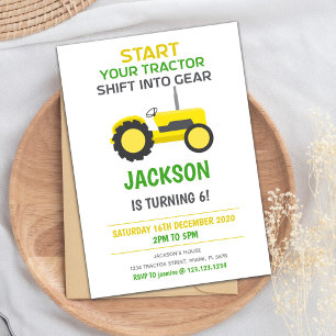 Invitation d'anniversaire du tracteur jaune