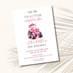 Invitation d'anniversaire du tracteur rose modifia