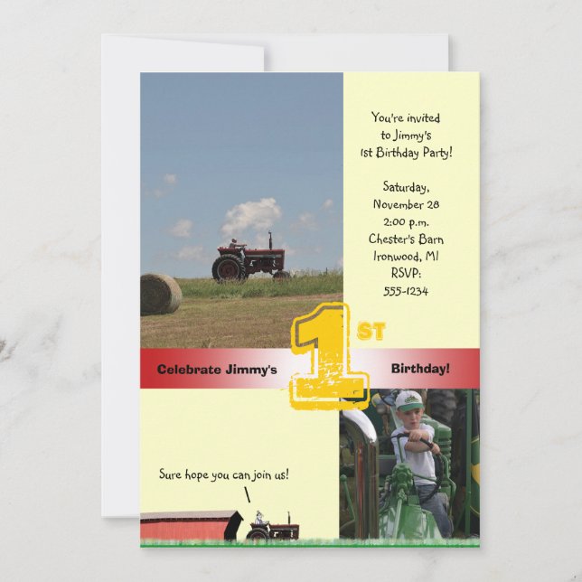Invitation d'anniversaire du tracteur : Tracteur i (Devant)