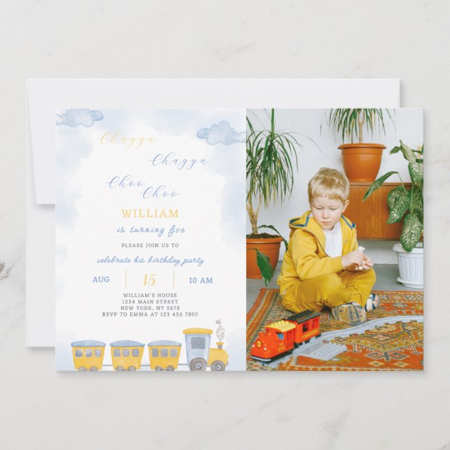 Invitation D'Anniversaire Du Train Avec Photo (Devant)