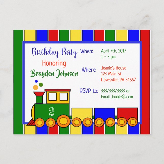 Invitation d'anniversaire du train Choo Choo (Devant)